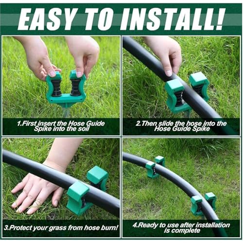 Garden Hose Guide and Roller, 10 Inch Plastic Metal Spike Stake for Yard and Lawn, Hose Support Protector for Flower Beds, Easy to Install Guide Reel