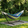 Double Hammock with Steel Stand - 2 Person Hammock Bed Indoor Outdoor, Brazilian-Style, with Carry Bag, 450lb Capacity, Portable & Easy Assembly, Tropical - color: Tropical
