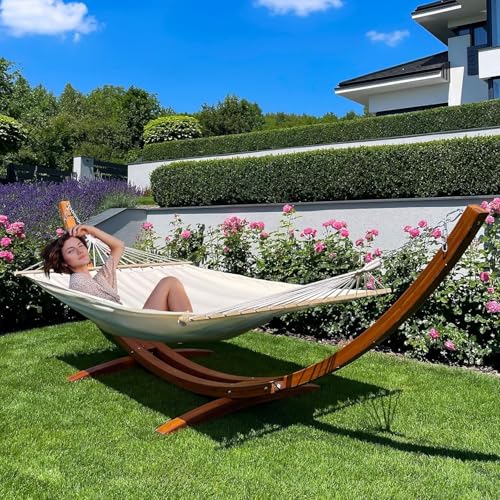 ECOTOUGE 13 FT Hammock with Stand, Heavy Duty Hammock Stand, 2 Person Heavy Large Hammock Bed for Porch, Patio, Balcony, Garden, Backyard, Load 550lbs 550LBS, White-Yellow - size: 13FT