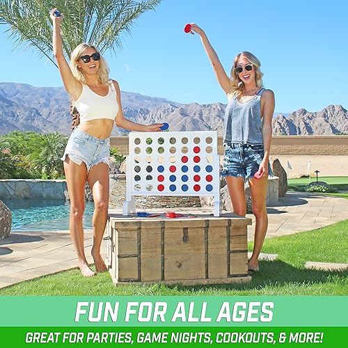 GoSports 2 foot Width Giant 4 in a Row Game with Carrying Case, Made from Wood - style: Classic White Finish