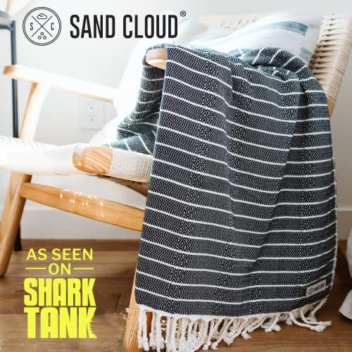 Sand Cloud Turkish Beach Towel - Sand Proof - 100% Certified Organic Turkish Towel - Quick Dry Towel for Beach, Picnic, Blanket or Bath Towel - As Seen on Shark Tank - Gocek (Black) - color: Black, size: 37x69