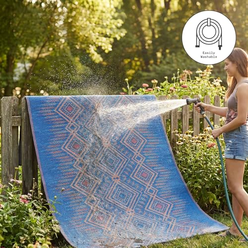Fab Habitat Outdoor Rug - Waterproof, Fade Resistant, Crease-Free, Reversible - Premium Recycled Plastic - Boho Southwestern - Large Patio, Deck, Sunroom, Camping, RV - Jodhpur - Multi Blue - 6 x 9 ft - color: Jodhpur - Blue, size: 6' x 9' (Rectangular)