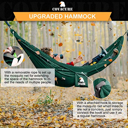 Covacure Camping Hammock - Lightweight Double Hammock, Hold Up to 772lbs, Portable Hammocks for Indoor, Outdoor, Hiking, Camping, Backpacking, Travel, Backyard, Beach（Dark Green） - color: Dark Green