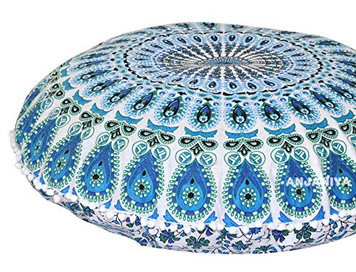 32" Peacock Mandala Bohemian Yoga Meditation Floor Pillow Cover Comfortable Home Car Bed Sofa Cushion Couch Seating Large Zipped Throw (32 inches, Turquoise) - color: Turquoise