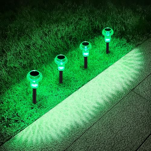 St Patricks Day Solar Pathway Lights Outdoor Decorative 4 Pack, Green LED Mushroom Solar Lights Outdoor Waterproof Solar Powered Easter Decor for Patio, Valentines Day Halloween Christmas Garden Decor - color: 4-Pack Light Green