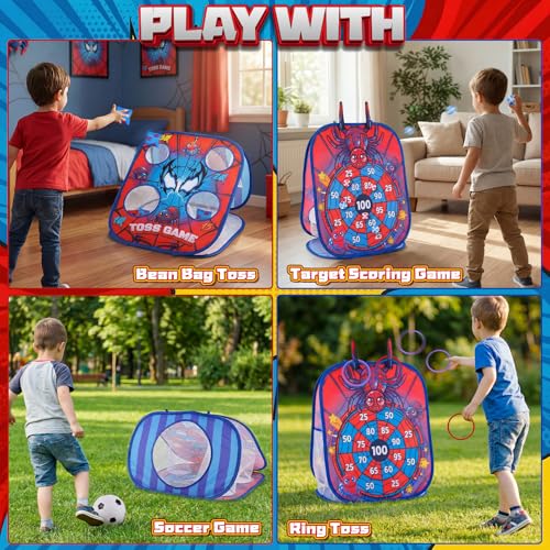 Bean Bag Toss Game for Kids - Cornhole Board Outdoor Toys for Toddlers -Party Activities Carnival Outside Yard Backyard Beach Lawn Games Toy for Kid Boys Girls Age 3 4 5 6 7 8 Year Old Birthday Gifts - style: Spider