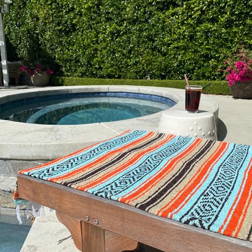 Del Mex Classic Mexican Blanket, Large Authentic Woven Falsa Throw (70"x50"), Artisan Southwest Décor for Beach, Yoga, Outdoors (Mint/Tan/Orange) - color: Mint/Tan/Orange
