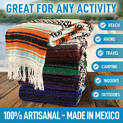 Hydration Nation Authentic Extra Large Mexican Blanket - 70"x50" Handwoven Yoga, Serape, Artisanal Falsa, Beach, Camping, Picnic, Outdoor Blanket - King Blue - color: King Blue