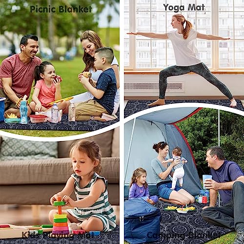 Supfitness Extra Large Picnic Blankets Waterproof Foldable (60 "x 80") Beach Blanket Waterproof Sandproof,3-Layer Thicking Mat Outdoor Packable Camping Blanket - color: Black, size: 5' x 6'8" (Rectangular)