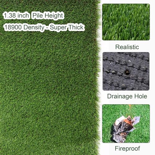 Petgrow Realistic Artificial Grass Turf -5FTX17FT(85 Square FT)- 1.38 Inch Thick Fake Faux Grass Pet Dog Mat Pad - Astroturf Synthetic Grass Drain Holes Indoor Outdoor Garden Landscape Balcony - color: 5 Ft, size: 5 x 17 Feet