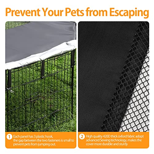PJYuCien Dog Playpen Mesh Top Cover, Fits 24 Inch 8 Panels Metal Exercise Pet Pen, Elastic Buckles Connections, Black (Note: Only Cover, Fence Not Included) - color: Only Black Top Cover, Elastic Buckles Connections