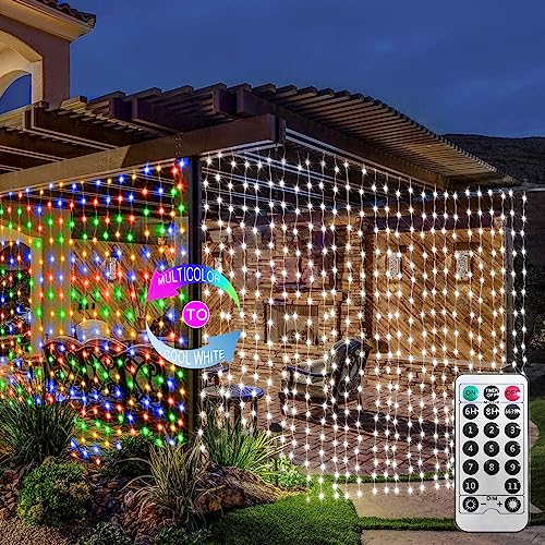 ZAIYW Dual Color Curtain Lights 20ftx10ft 600 LED Christmas Curtain Lights with Remote Plug, Connectable Lights Curtain for Bedroom Patio Wedding Xmas Decor (Cool White & Multicolor) - color: Cool White & Multicolor, size: 20Ft x 10Ft