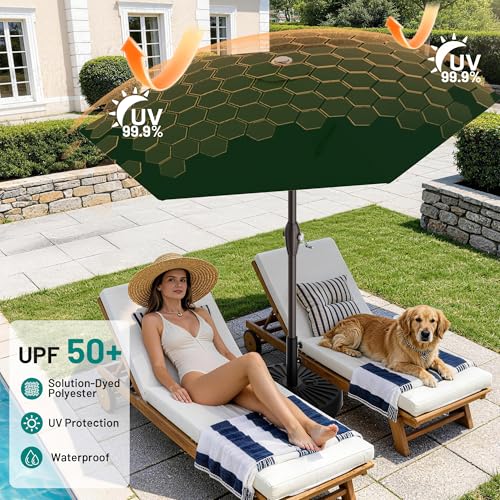 AreShark 7.5FT Patio Umbrella Table Market Umbrella with 6 Sturdy Ribs, Button Tilt/Crank, Heavy-Duty Outdoor Umbrellas for Pool, Deck, Garden and Backyard, Dark Green - color: Dark Green, size: 7.5FT