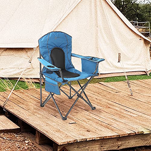 Arrowhead Outdoor Portable Folding Camping Quad Chair w/ 4-Can Cooler, Cup-Holder, Heavy-Duty Carrying Bag w/Easy Carry Shoulder Strap, Padded Armrests, Supports up to 330lbs, USA-Based Support - color: Blue