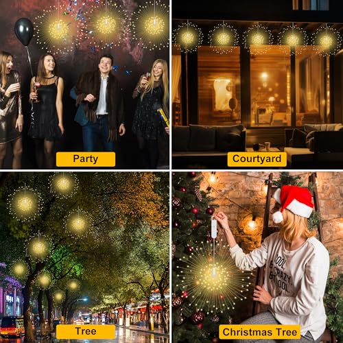 Outdoor Lights Firework 120 LED Waterproof 8 Modes with Remote Wedding Decorative Hanging Lights for Party Patio Garden Warm White 2 Pack - size: 2Pack
