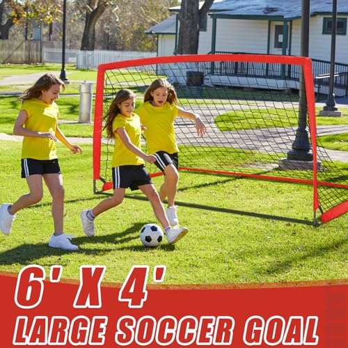 KTRIO 6x4 ft Soccer Goal for Backyard, Portable Soccer Net, Large Foldable Soccer Goals with Carry Bag for Kids Youth Teens Sports - style: Basic