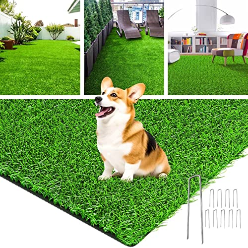 LOOBANI Artificial Grass Rug Indoor Outdoor, Realistic Synthetic Grass with Drainage Holes, Artificial Grass Turf for Balcony Garden Landscape Decoration, 5 Feet x 8 Feet - size: 5 Feet x 8 Feet