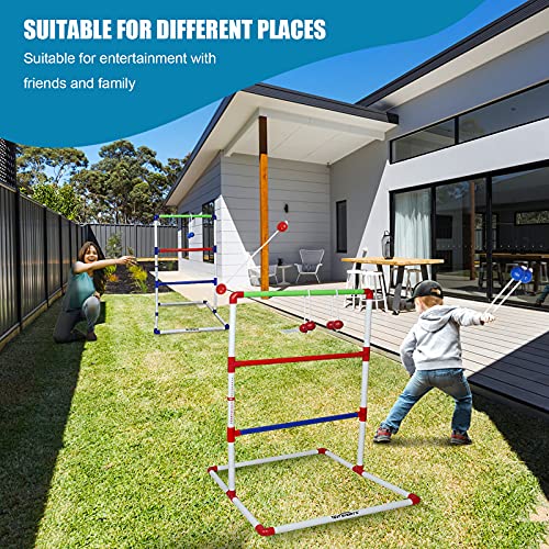 Ladder Toss Outdoor Game Set - Win SPORTS Indoor Ladder Ball Toss Game with 6 Weighted Bolos, Carrying Case and Sand Weighted PVC Piping,Games for Adults, Kids, Family