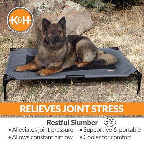 K&H Pet Products Outdoor Elevated Dog Cot, Breathable Cooling Elevated Cot Hammock Pet Bed for XL Dogs, Washable Mesh Cover, Raised Metal Frame, Collapsible, Portable - Extra-Large 50 X 32 Charcoal - color: Charcoal/Black Mesh, size: X-Large 50"L x 32"W