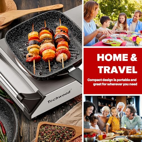 Techwood Electric Stove, Double Infrared Ceramic Hot Plate for Cooking, Two Control Cooktop Burner, Portable Anti-scald handles Suitable for Office/Home/Camp Use, 1800W Compatible for All Cookwares - color: Silver, size: Infrared Ceramic Double Burner