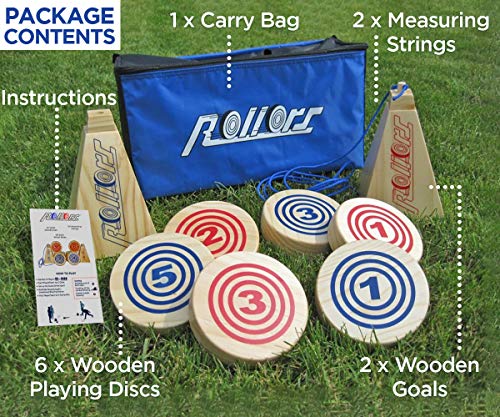 Rollors Backyard Set - Lawn Game for Summertime Fun, Reunions, Camping, Parties, BBQs, Picnics & Beach Days All Wood Outdoor Yard Game Combining Horseshoes, Bocce Ball & Bowling