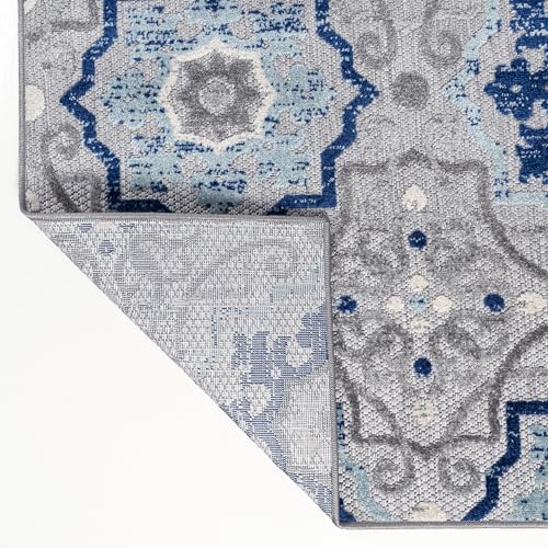 JONATHAN Y Mediterranean Medallion Indoor Outdoor Area Rug 9X12 Blue/Gray, Boho for Backyard, Patio, Porch, Easy-Cleaning, High Traffic, Pet-Friendly, Non-Shedding (AMC101A-9) - size: 8'8" x 12' (Rectangular)