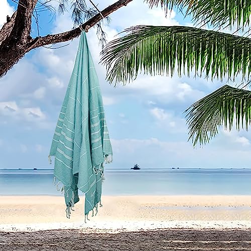 HILLFAIR Cotton Turkish Beach Towels, Quick Dry Lightweight Sand Free Peshtemal Towel for Bath Swim Yoga Spa Travel, Beach Accessories, Oversized Cotton Turkish Towels (39 x 72 inch- 4 Pack Aqua) - color: Aqua, size: 39 x 72 inch ( Beach towel - 4 PACK )