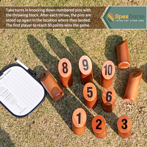 SpexDarxs Numbered Block Tossing Game, Wooden Throwing Game Set with Scoreboard & Carrying Bag, Outdoor Backyard Lawn Game for Teens and Adults - color: Mahogany