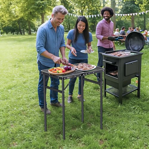 Folding Camping Table, 22" x 15" Picnic Table with 3 Adjustable Height Max 27.5", Matte Black Aluminum Folding Table with Handle for Party, Dining, Garden, Patio, Market (2-Fold Mesh Tabletop) - style: 2-Fold Mesh Tabletop
