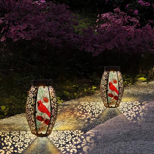 Mothers Day Gifts, Cardinal Solar Lantern Outdoor Waterproof,13" Large Metal Hanging Decorative Lantern,Cardinals Solar Lights for Outside Yard Lawn Patio Garden Decor,Cardinal Gifts for Women Mom - style: Cardinal