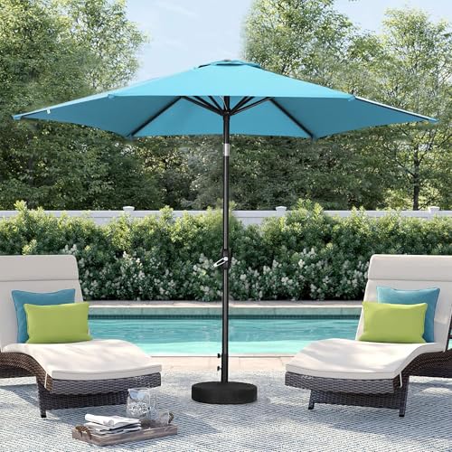 HYD-Parts 9FT Patio Umbrella Outdoor Table Umbrella,Market Umbrella with Push Button Tilt and Crank for Garden, Lawn, Deck, Backyard & Pool, No Base (Blue) - color: Blue, size: Umbrella Only