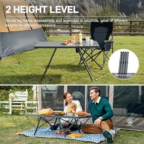 EVER ADVANCED Large Camping Table for 4-6 Person, Portable Folding Aluminum Table with Carrying Handle, Suitable for BBQ, Picnic, Camping and Indoor Use, Support up to 130LBS, Gray - color: Grey