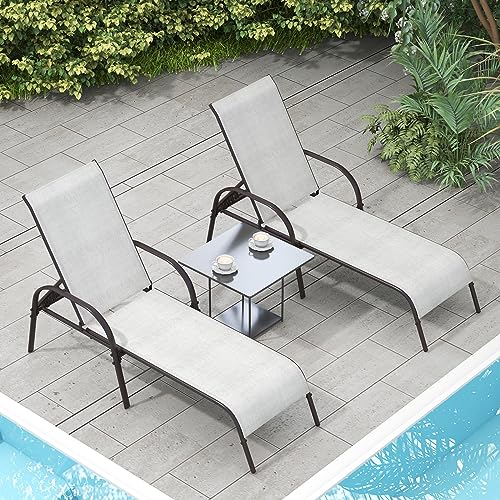 Giantex Set of 2 Patio Lounge Chair, Outdoor Chaise Lounge with 5 Adjustable Backrest, Sturdy Steel Frame, Sunbathing Recliner, Beach Chair, Tanning Chair for Outside, Yard, Balcony, Pool Chairs, Grey - color: Grey