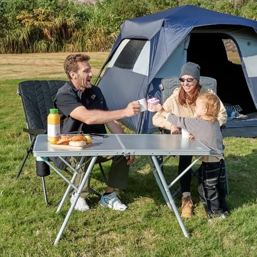EVER ADVANCED Large Camping Table for 4-6 Person, Portable Folding Aluminum Table with Carrying Handle, Suitable for BBQ, Picnic, Camping and Indoor Use, Support up to 130LBS, Silver - color: Silver