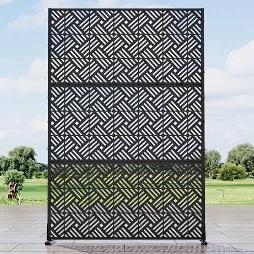 Casaphoria Metal Privacy Screen Outdoor, 72" H x 47" W Freestanding Decorative Privacy Screen for Patio Deck Balcony Garden with Stable Base, Black-Boris - color: Black Boris