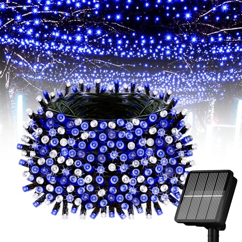 Solar String Lights for Outside, 39Ft 100 LED Solar String Lights Outdoor with 8 Modes，Solar Lights for Outside Waterproof for Yard, Fence,Balcony, Party,Christmas Tree Decorations (Blue&White) - color: Blue&White, size: 1 Pack 100 LED