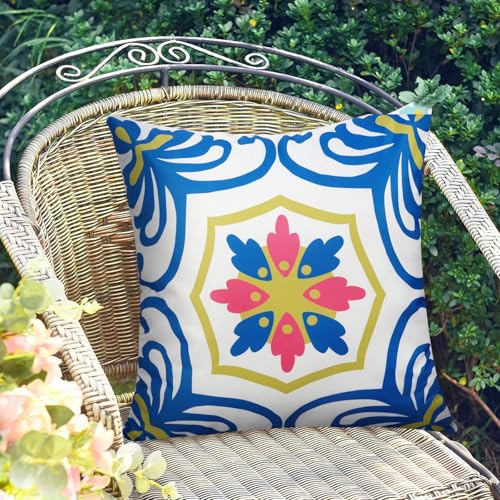 Pyonic Outdoor Pillows Waterproof Throw Pillow Covers Set of 4 Floral Printed and Boho Farmhouse Outdoor Pillow Covers for Patio Funiture Garden 18x18 Inch - color: Darkblue, size: 18" x 18" (Pack of 4)