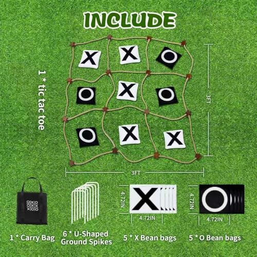 Nattork Outdoor Giant Tic Tac Toe Game for Kids Adult Family, Large Outside Lawn Yard Backyard Carnival Field Day Game, Birthday Party Family Reunion Games Playground - color: BLACK AND WHITE 3*3FT WOOD