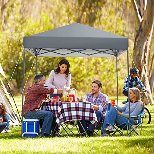 Tangkula 6.6x6.6 Ft Pop Up Canopy, 1 Person Instant Setup Canopy Tent with Center Lock, UPF 50+ Sun Protection, 8 Stakes, 4 Ropes, Portable Outdoor Canopy with Carrying Bag - color: Gray, size: 6.6x6.6FT