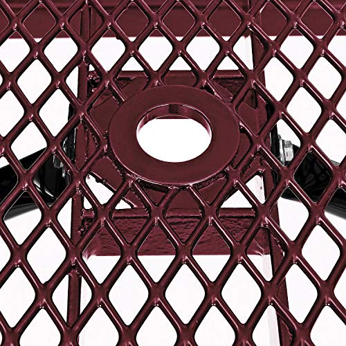 Global Industrial 6’L Rectangular Picnic Table, Expanded Metal, Red Thermoplastic Coating, Attached Benches, 1-1/2” Umbrella Pole Hole, Outdoor-Rated, 1000 lb Capacity, 72” x 30” Tabletop - color: Red