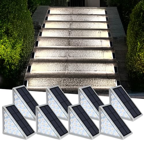 AUDLES LED Solar Step Lights Waterproof Outdoor Stair Lights, Solar Deck Lights Outdoor Decor IP67 Solar Lights for Yard, Patio, Garden, Walkways, Front Door, Pathway, Driveway (8) - color: Cool White, size: 8 Pack