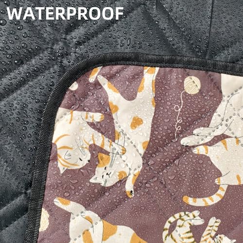 Outdoor Picnic Blanket Brown Cat&Dog 80"x80" Large Sandproof Beach Blanket Waterproof Picnic Blankets Foldable for Caming, Beach, Outdoor Activities. - color: Brown Cat&dog, size: 80"x80"
