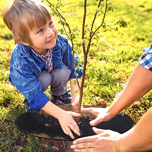 12-Pack Non-Woven Tree Mulch, 20.5 Inch Weed Control Mat with 16 Staples, Reusable Tree Protector for Grass and Pets - color: Black 20IN