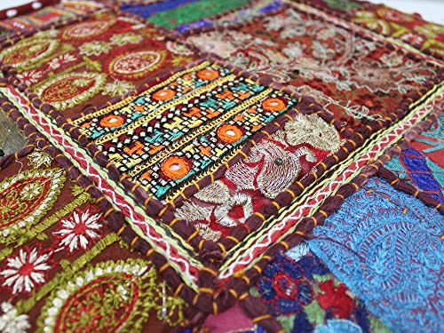 Mam Treasures Indian Bohemian Decorative Pillow Vintage Cushion Cover Patchwork Square Floor Pillow Cover Meditation Cushion Large Floor Pillow Indian Cushion (Brown, 18 X 18 X 5 Inch) - color: Brown, size: 18" x 18" (Pack of 1)