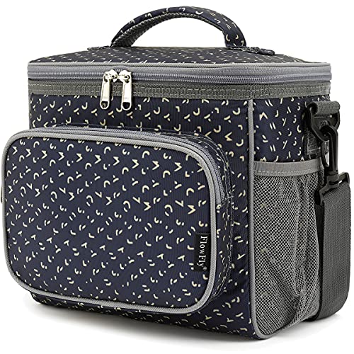 FlowFly Insulated Reusable Lunch Bag Adult Large Lunch Box for Women and Men with Adjustable Shoulder Strap,Front Zipper Pocket and Dual Large Mesh Side Pockets,Alphabet - color: Alphabet