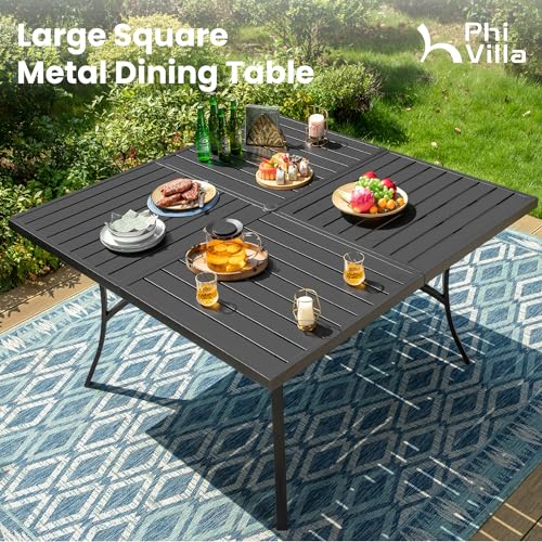 PHI VILLA 9 Pcs Patio Dining Set with Large Square Metal Dining Table & 8 Outdoor Textilene Fabric Swivel Dining Chairs, Outside Table Chair Furniture Dining Set for 8 Person - color: Brown Fabric, size: 60"L x 60"W x 29"H-9 Piece-Metal