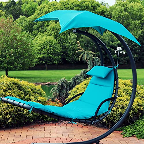 Sunnydaze Outdoor Hanging Lounge Chair Replacement Cushion and Floating Umbrella Fabric Only - Curved Swing Chair Cushion Replacement - Teal - color: Teal