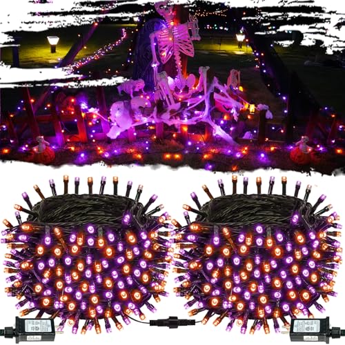Connectable Purple and Orange Halloween Lights, 2Pack 164ft 400LED 13 Modes Waterproof String Lights Plug in, Twinkle Light with Timer Indoor/Outdoor for Tree Party Halloween Decorations - color: Purple & Orange