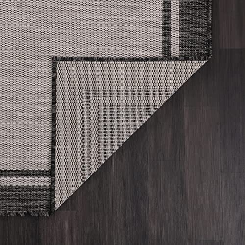 CAMILSON Indoor Outdoor Rug, 10x14 Bordered Gray Modern Area Rugs for Large Indoor and Outdoor Patios, Kitchen and Hallway Mats, Washable Porch Deck Outside Carpet (Bordered Grey, 10 x 14) - color: Bordered Grey, size: 10' x 14' (Rectangular)