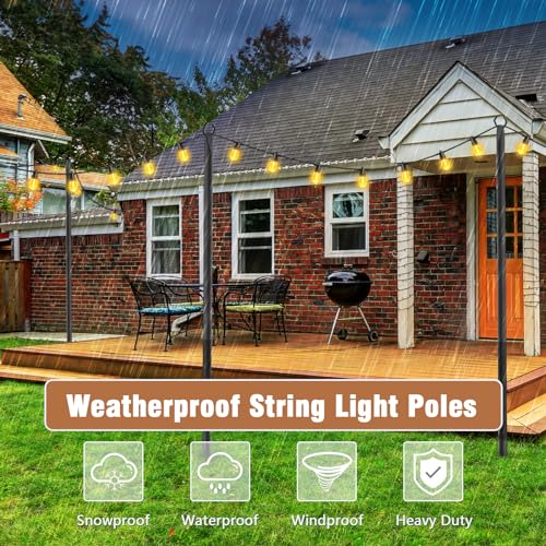 NUERPO String Light Poles,Metal Poles for Hanging Outdoor Light Strings,2 Pack 10 FT Light Poles Stand for Outside Garden,Patio,Wedding,Backyard,Deck,Party - size: 10 FT Light Poles 2 pack